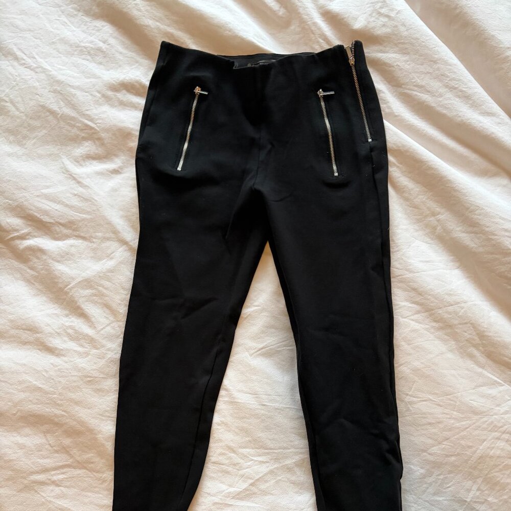 ZARA Trafaluc Black Zip Ankle Skinny Pants | Size M | Stretch Ponte